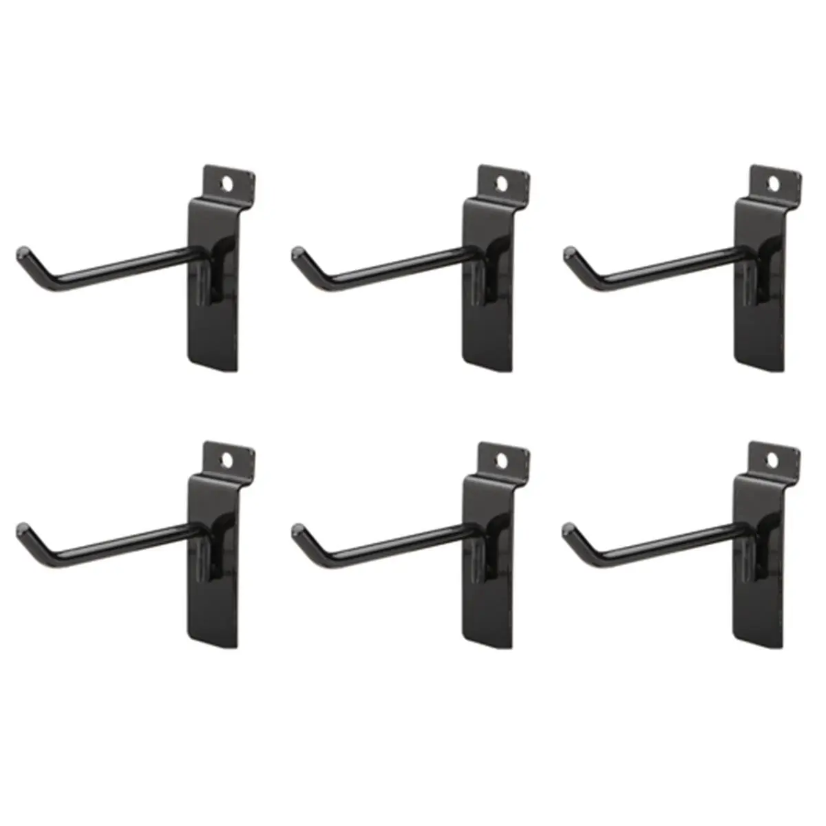 212 MAIN 45-Degree Black Metal Slatwall Hooks (6-Pack, 4 in.) - Wall-Mountable Storage with Stabilizer Clips, Double Hook Clips for Home Organization