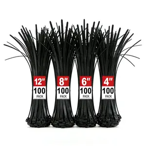 Zip Ties Assorted Sizes(4”+6”+8”+12”), 400 Pack, Black Cable Ties, UV Resistant,Wire Ties for Home,Office,Garden,Workshop.
