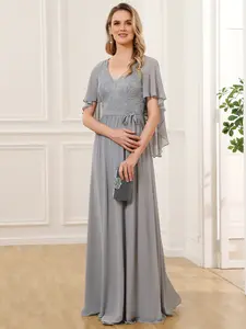 Ever-Pretty Deep V Neck Lace Bodice Long Flowy Evening Dress for Women - Formal Dress - Womenswear 00640