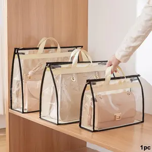 Clear Plastic Handbag Storage Bag, 1 Count Dustproof Moisture-proof Wardrobe Hanging Bag, Transparent Protective Storage Bag for Home, Bedroom Accessories, Space Saving Bags, Storage Organizer Bag