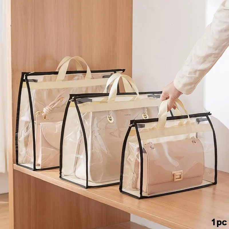 Clear Plastic Handbag Storage Bag, 1 Count Dustproof Moisture-proof Wardrobe Hanging Bag, Transparent Protective Storage Bag for Home, Bedroom Accessories, Space Saver Storage, Space Saving Bags, Storage Organizer Bag