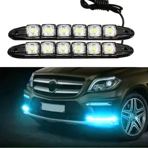 2pcs 6SMD Flexible LED Car Lights, White & Ice Blue Hardwired Installation, 12V DC Under Dash Lighting for Vehicles to Enhance Visibility