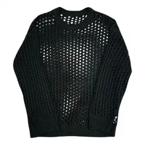 Comfortable Men Shirt Men's Hip Hop Mesh Fishnet Clubwear Top Solid Color Round Neck Long Sleeve See-through Pullover for Men