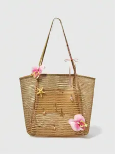 26 Spring/Summer Practical Texture Retro Simple Style Large Capacity Mesh Woven Tote Bag, Vintage Trendy Tote, Hollow Design, Fashionable Solid Color Large Capacity Casual Versatile Shoulder Bag, Can Hold Cosmetics, Personal Items