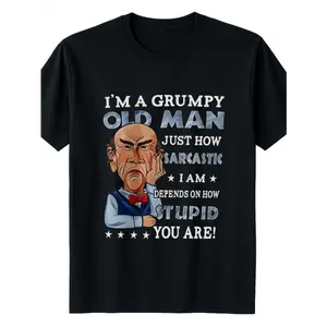Men's Sarcastic "I'm a Grumpy Old for Man" Graphic T-Shirt - 3D Digital Print Humorous Quote, Black Crew Neck Short Sleeve, Polyester Regular Fit Tee for Summer Outings & Casual Wear