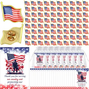 80 Set Memorial Day Veteran Gifts Bulk American Flag Lapel Pins Thank You Veterans Cards and Organza Bag Patriotic US Flag Pin for Women Men Veterans Independence Day Decoration