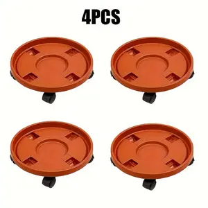 9.05in-10.24in Diameter Heavy-Duty Rolling Plant Stand - Removable Brick Red Resin Tray, 4 Wheels, Indoor/Outdoor