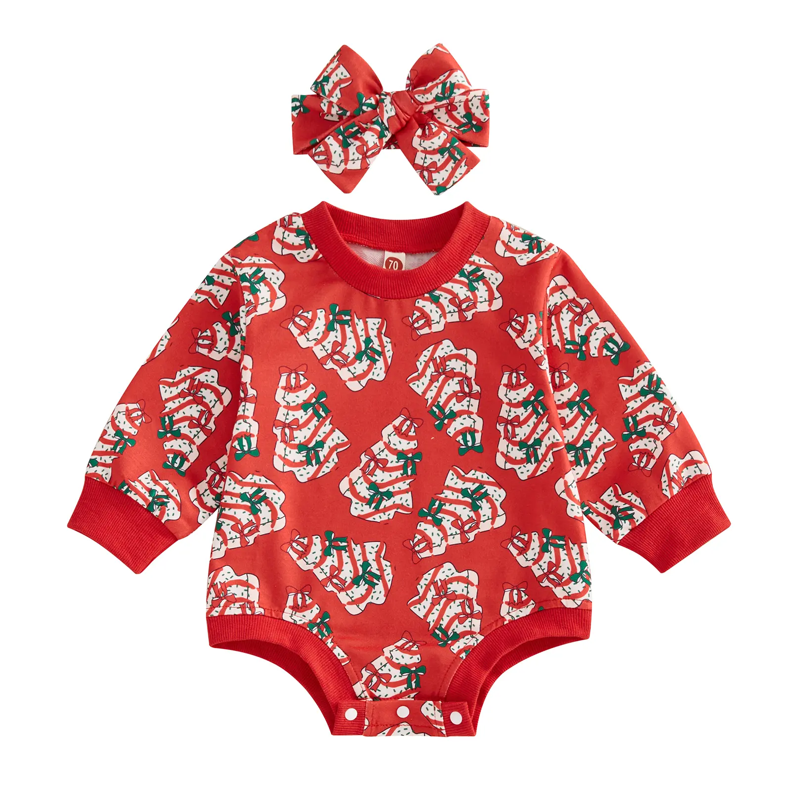 Newborn Baby Girl First Christmas Outfit Christmas Tree Sweatshirt Bubble Romper Bodysuit Fall Winter Warm Jumpsuit