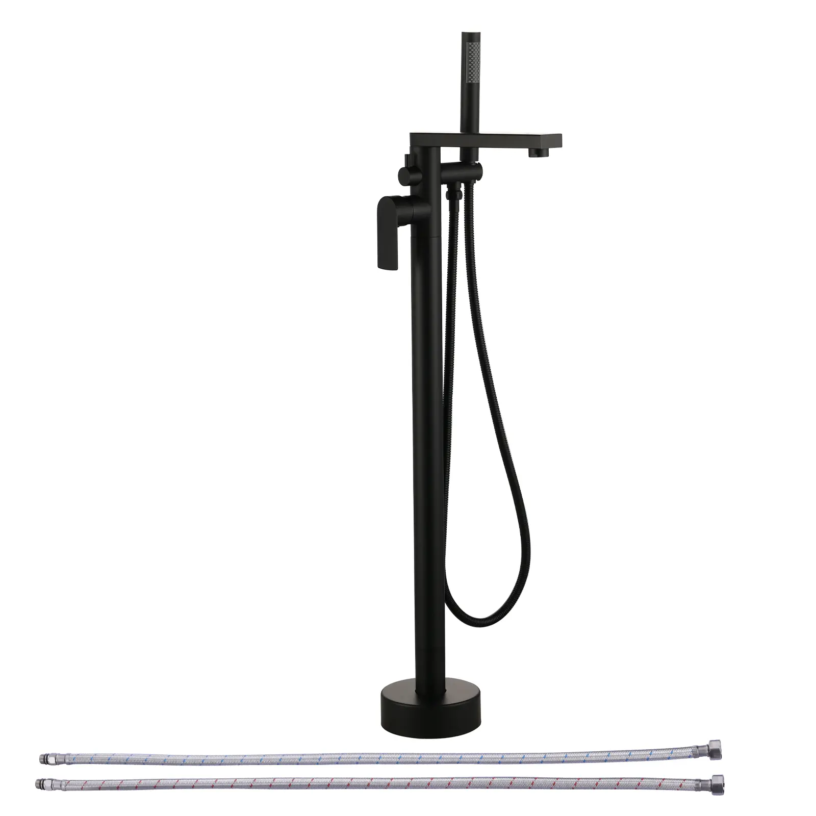 WOWOW Vintage Freestanding Copper Bathroom Faucet, Single-Handle Adjustable Body with Hand Shower Set, 108 GPM Flow Rate, Matte Black Finish - Classic Easy-to-Clean Low-Maintenance Bathing Tap Fixture