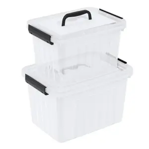 Clear Latch Storage Box with Lid 2 Pack Plastic Storage Bins with Handles 6 QT 12 QT