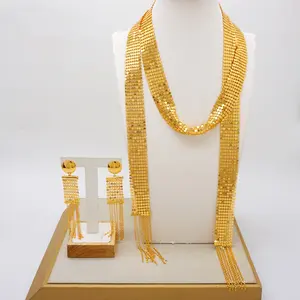 Long Dubai Gold Plated Necklace Earring Set African Jewelry