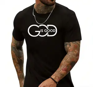 Golf Gift T-Shirt For Men and Women Everyday Comfort] Men's "God Is Good" Print T-Shirt, 100% Cotton Crew Neck Short Sleeve Tee, Casual Knit Fabric Alphabet Pattern Top for All Seasons..