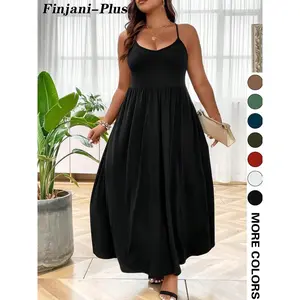2026 New Model Plus Size Criss Cross Backless Cami Dress, Casual Solid Sleeveless Spaghetti Strap A-Line Dress for Summer, Women's Clothes for Party Holiday Womenswear
