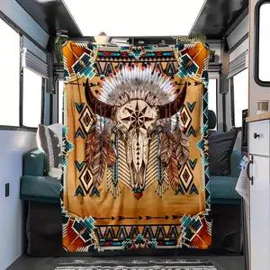Indian Totem Pattern Printed Four Seasons Car RV Nap Blanket Flannel Blanket