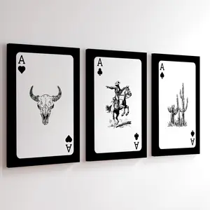 3 Counts Wood Framed Canvas Vintage Western-Inspired Wall Art, Artistic Cowboy & Bull Skull Prints, Ready To Hang, Aesthetic Room Decor, Waterproof Canvas, Artwork Wall Painting For Gift, Wall Decor for Bedroom, Living Room, Dining Room, Bathroom