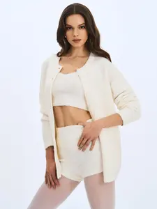 Orla White Wool-Blend Ribbed Knit Cardigan