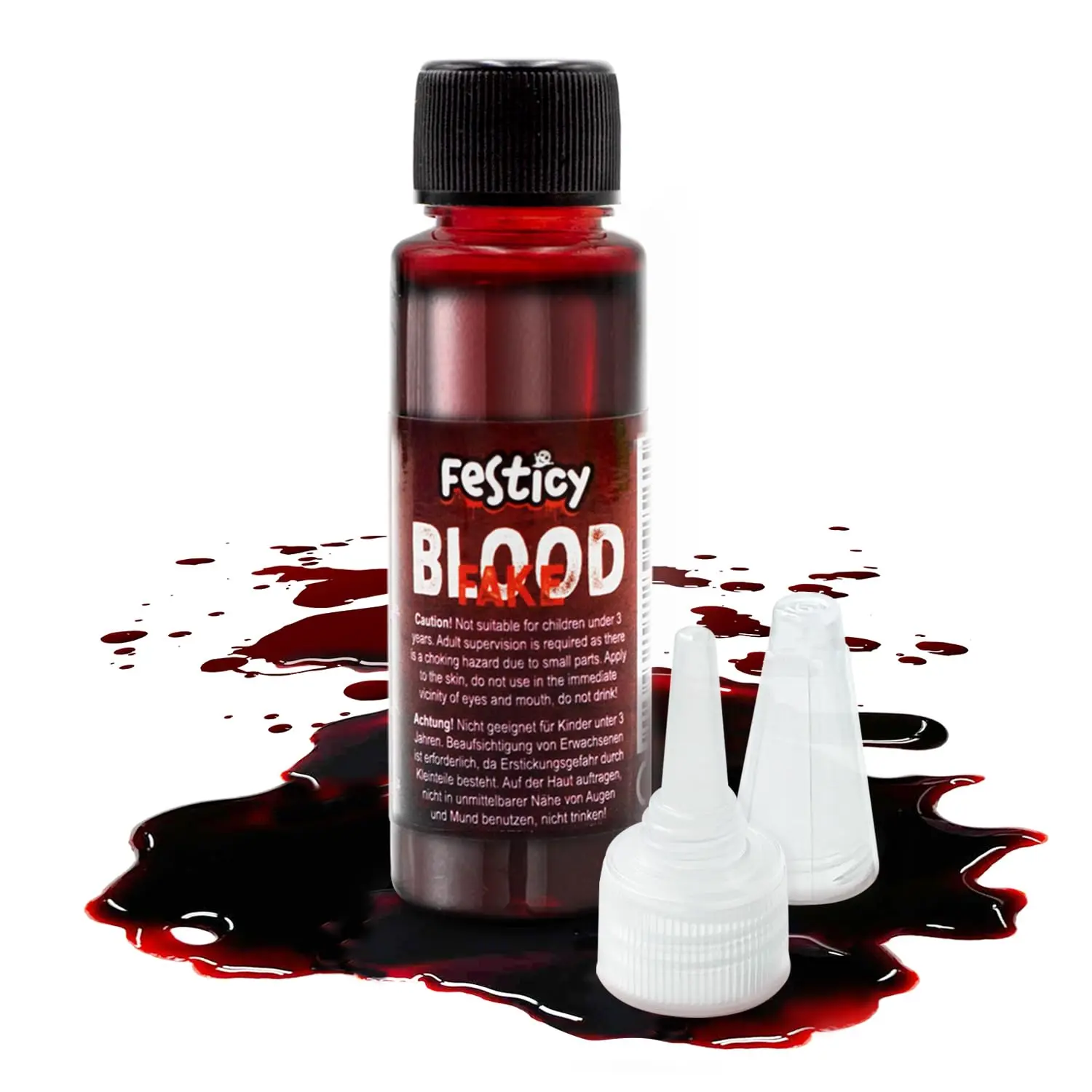 Realistic Liquid Fake Blood Bottle (0.88 fl oz) for Adults, Carnival Halloween Body Makeup, Vampire-Zombie Costume Kits, Washable Authentic Body Makeup Accessory, Zombie Makeup