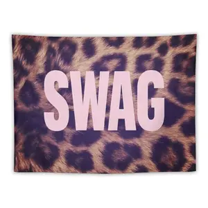 Leopard Print Pink SWAG Slogan Wall Tapestry, Y2K Street Style Wall Hanging For Bedroom Dorm, Perfect Gift For Teens & Streetwear Lovers