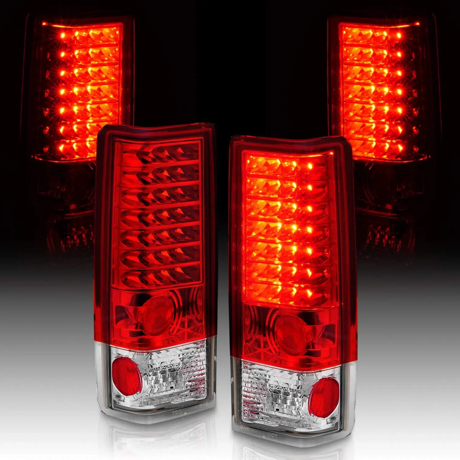 AmeriLite for 1985-2005 GMC Chevy Astro Safari Van Crystal Red LED Replacement Tail Lights Assembly Pair - Passenger and Driver Side