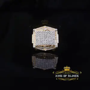 King Of Bling's 0.66ct Men's Real Diamond 925 Yellow Silver Big Mirage Set Square Rings Size 10