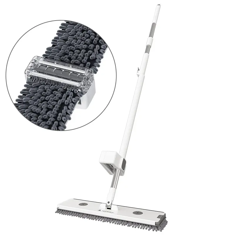 Meyra Oversized Self-Wringing Flat Mop Set - 16.5in (42cm) Floor Care Tool, Hands-Free Squeeze, Washable Microfiber Pads, Disposable Cloths Compatible, Gentle on Hardwood Tile Laminate, Microfiber Pads Lift Dust and Grime for Fast Cleanups