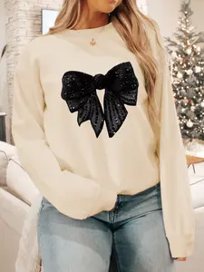 Women's Fall Winter New Hand-Drawn Style Coffee Cup Graphic, Loose Fit Round Neck Long Sleeve Casual Top, Comfortable Fashion, Casual Streetwear Sweatshirt, Casual Comfy Pullover