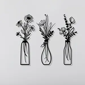 Metal Flower Wall Art, 1 Count Flower Vase Wall Decor, Wall Hanging Decor for Home Living Room Bedroom, Modern Home Decor, Room Decor, Poster