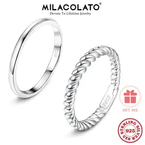 MILACOLATO 2PCS 925 Sterling Silver Stackable Rings for Women Minimalist Rings Set Simple Classic Band Twisted Eternity Band Thin Stacking Rings Size 5-9