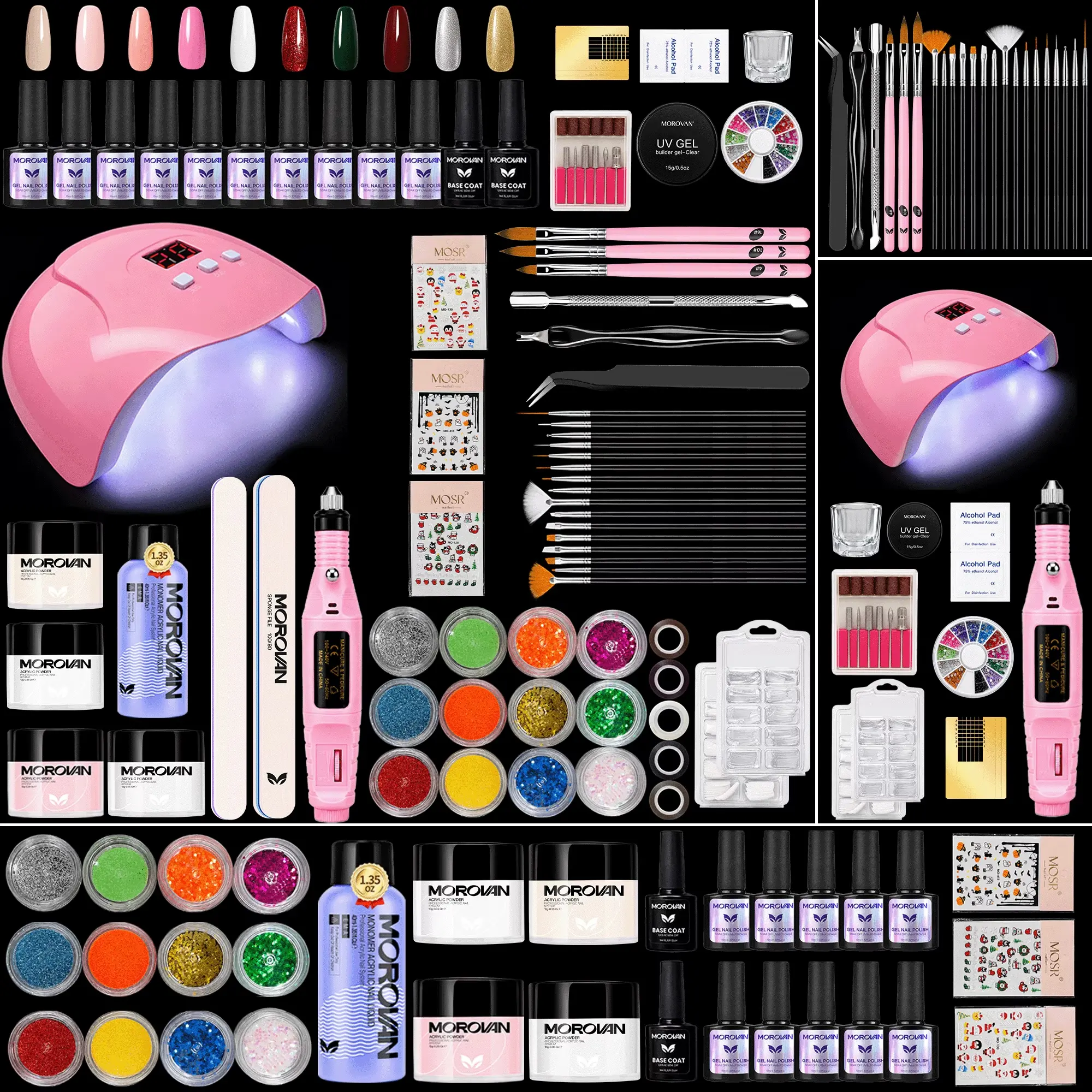 Acrylic Nail Kit Complete Set Studio Set with 6Pcs Gel Nail Polish Set, 4 Acrylic Powders & Full Kit – Nail Tips, Lamp, Tools & Decorations for Home Salon