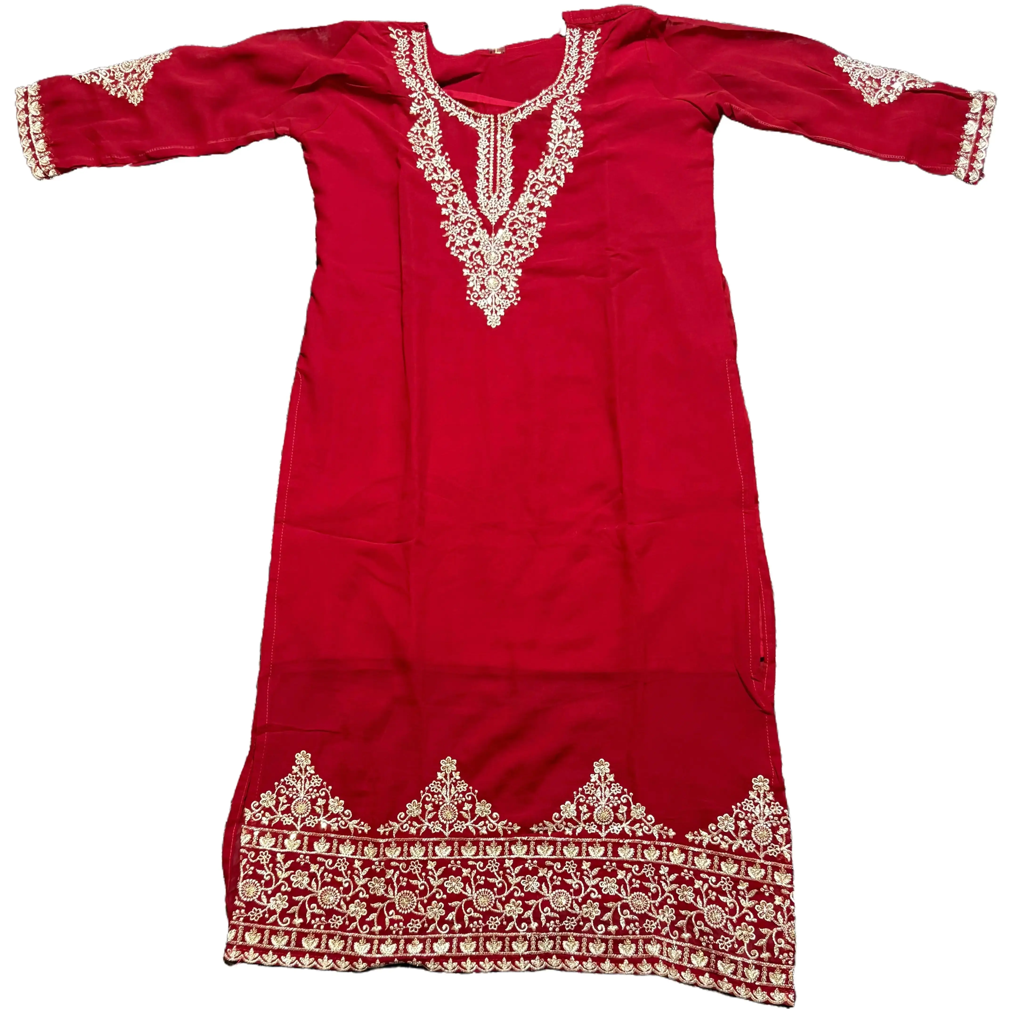 Georgette Thread Work 3 piece  Kurta with Straight Pant - Embroidered Top and Matching Straight Pants Set