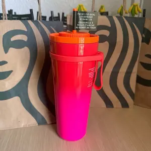 Starbucks 2025 Neon Pink Orange Sunset SS Carry Loop Leak Proof SS Tumbler NEW Drinkware