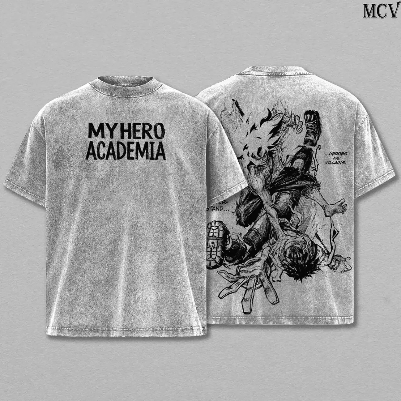 Deku vs Shigaraki My Hero Academia T-Shirt – Vintage Washed Oversize Heavy Cotton Anime Manga Graphic Tee, Hero vs Villain Destiny Battle Streetwear Top Retro Washed Edition Unisex ZZU