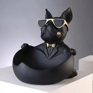 Fashionable Bulldog Design Storage Decoration, Resin Decoration, Family Entrance Key Tray, Living Room Sideboard Decoration, Suitable for Home, Office