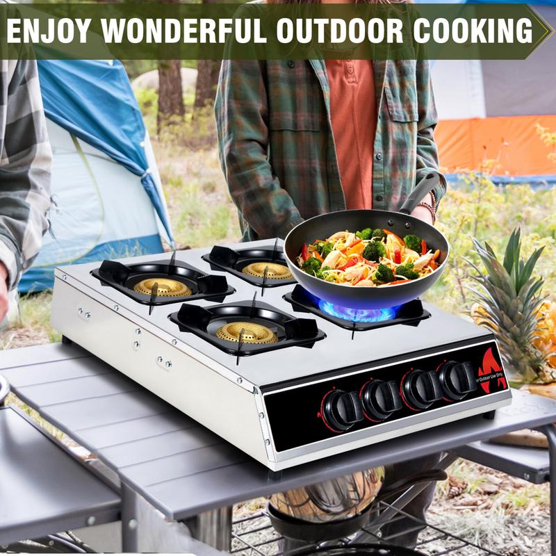 Bestfire 4-Burner Portable Propane Stove | 40,000 BTU Professional-Grade Stainless Steel Cooktop with Enamel Support & Electronic Ignition (Regulator & Hose Included) for Outdoor Cooking