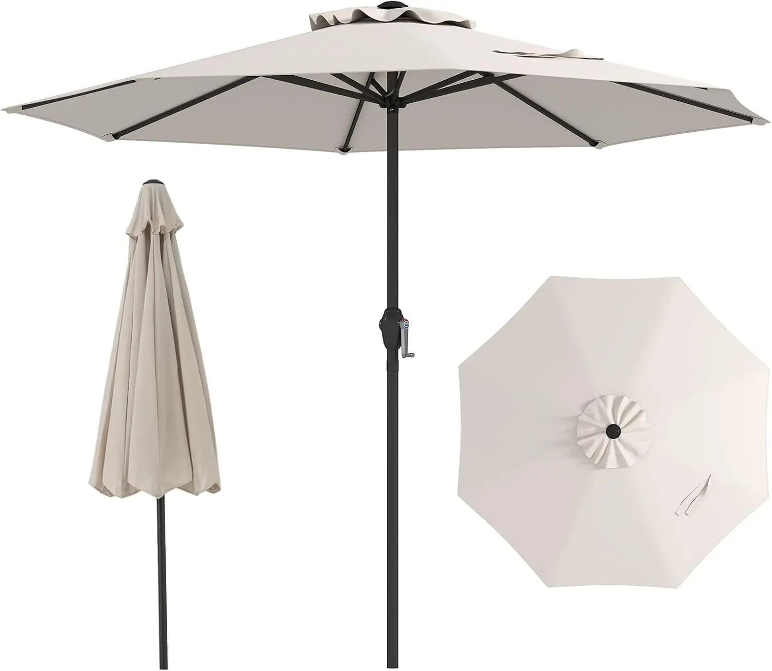 Vallmore 8.5 FT Vented Terrace Parasol with Crank Handle, 8-Rib Heavy Duty Frame, Fade-Resistant Polyester Top for Table, Poolside, Bistro (Beige, Wine, Gray, Coffee, Navy Blue)