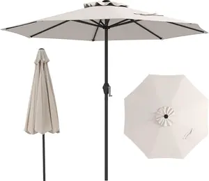 Vallmore 8.5 FT Vented Terrace Parasol with Crank Handle, 8-Rib Heavy Duty Frame, Fade-Resistant Polyester Top for Table, Poolside, Bistro (Beige, Wine, Gray, Coffee, Navy Blue)