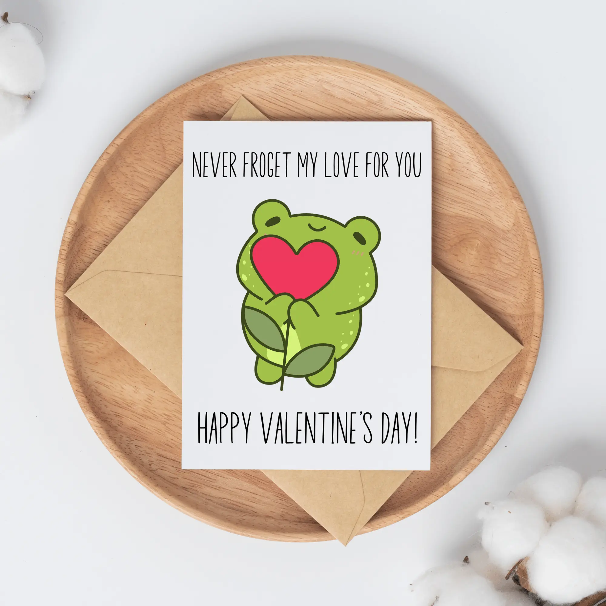 Frog Pun Valentine's Day Card, Never Froget My Love For You, Cute Frog Valentine Card, Valentine Card for kids, grandchildren