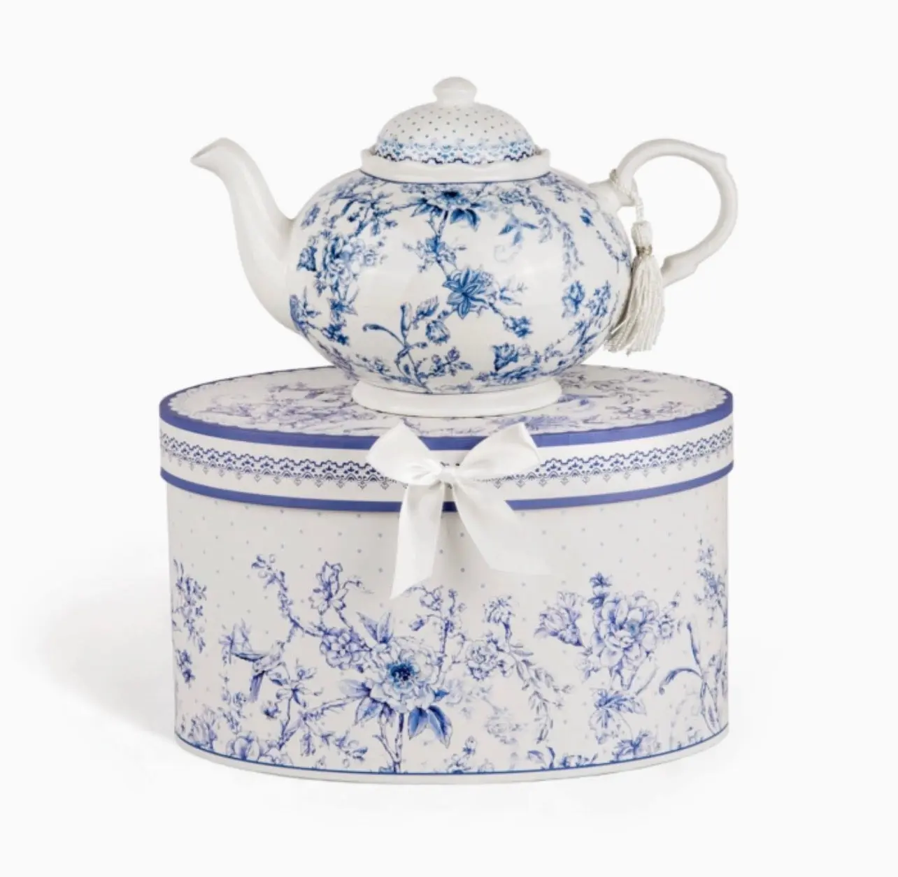 Elegant Blue Floral Porcelain Teapot (Gift Box Included)