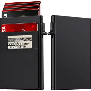 Wallet for Men Slim Card Holder, Minimalist RFID Blocking Wallet with  Pop-Up, Ultra-Thin Compact Front Pocket Metal Business Card Case with  Pocket for Bills & , Gifts for Men, Black