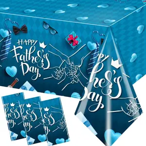 Happy Fathers Day Table Cover, 1 Count Letter Pattern Tablecloth with 4 Counts Napkin, Party Decoration Supplies for Home Kitchen Dining Room, Ornaments