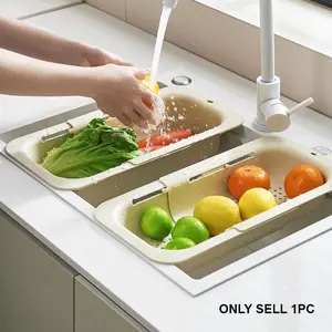 Collapsible Drain Basket, Kitchen Sink Strainer, Vegetable Wash Basket, Storage Rack, Fruit and Vegetable Drain Basket, Milky White, Draining Utensils, Kitchen Gadgets, Kitchenware, Food Colander Kitchenware, Kitchen Accessories
