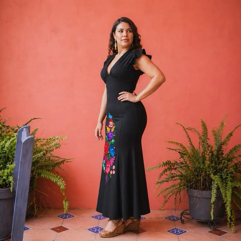 Elegant Mexican Dress with Colorful Floral Embroidery Design for Wedding Parties Fitted Lycra Dress for Women S/M & L/XL Sizes - Womenswear, Elegance - TikTok Shop Elegant Mexican Dress with Colorful Floral Embroidery Design for Wedding Parties Fitted Lycra Dress for Women S/M & L/XL Sizes - Womenswear, Elegance - TikTok Shop