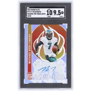 Michael Vick/ Jalen Hurts Philadelphia Eagles Autographed 2023 Panini Donruss Elite Passing The Torch #PTT-27 #18/25 SGC Authenticated 9.5/10 Card - Fanatics Authentic Certified
