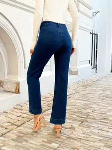 Women's Wide Leg Jeans High Waisted Stretchy Straight Leg Jeans Loose Trendy Denim Pants with Pocket
