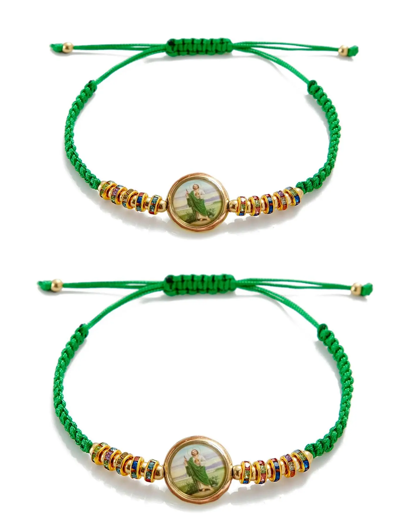 2pcs Boho Style Adjustable Strap Braided Bracelet Sets, Bohemian Bracelet, Saint Patrick's Casual Plant Pattern Design Braided Bracelet for Women & Men, Fashion Accessories for Daily Wear & Party, Religious Jewelry Gift, Beaded Bracelet