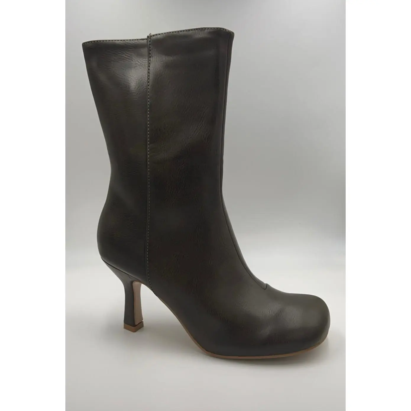 Martha Olive Ankle Boots - Olive Leather with Round Toe and Heel, Comfortable Fit, Stylish Design