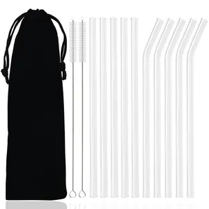 13-Piece Transparent Glass Straw Set, Reusable 200x8mm Straws for Cocktails & Drinks, Perfect for Parties, Weddings, Holidays, Gifts