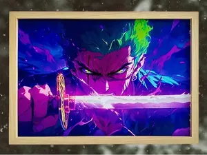 Handmade Anime Swordsman Zoro LED Photo, Customizable Art Frame Light, Customizable LED Photo, Light Box, LED Light, Shadow Painting, Anime Decor