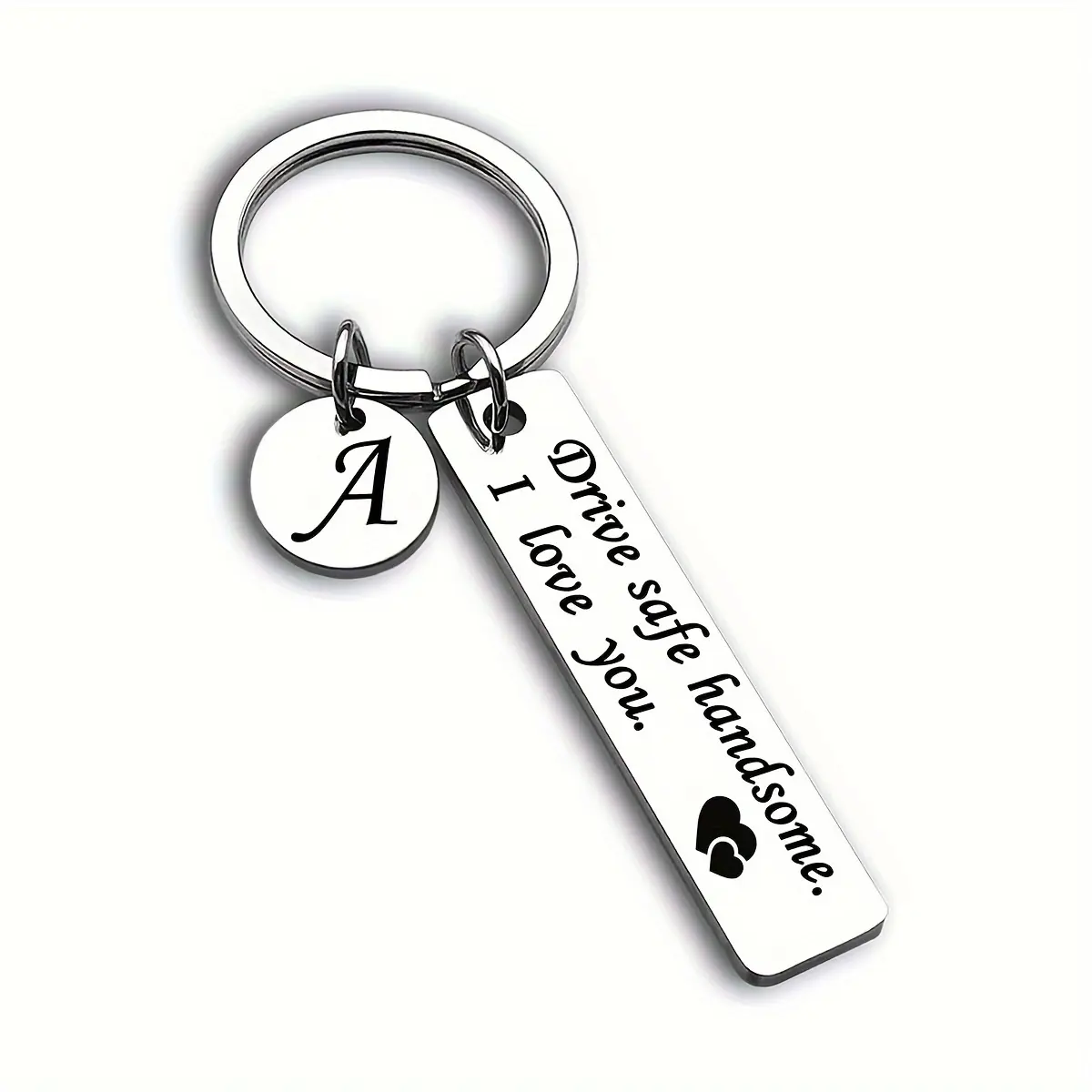 1pc 26 Letters Lightweight Initial Keychain Pendant Stainless Steel Custom Personalized Long Driving Safety Keychain Keyrings for Couple Husband Father Birthday Valentine'S Day Gift