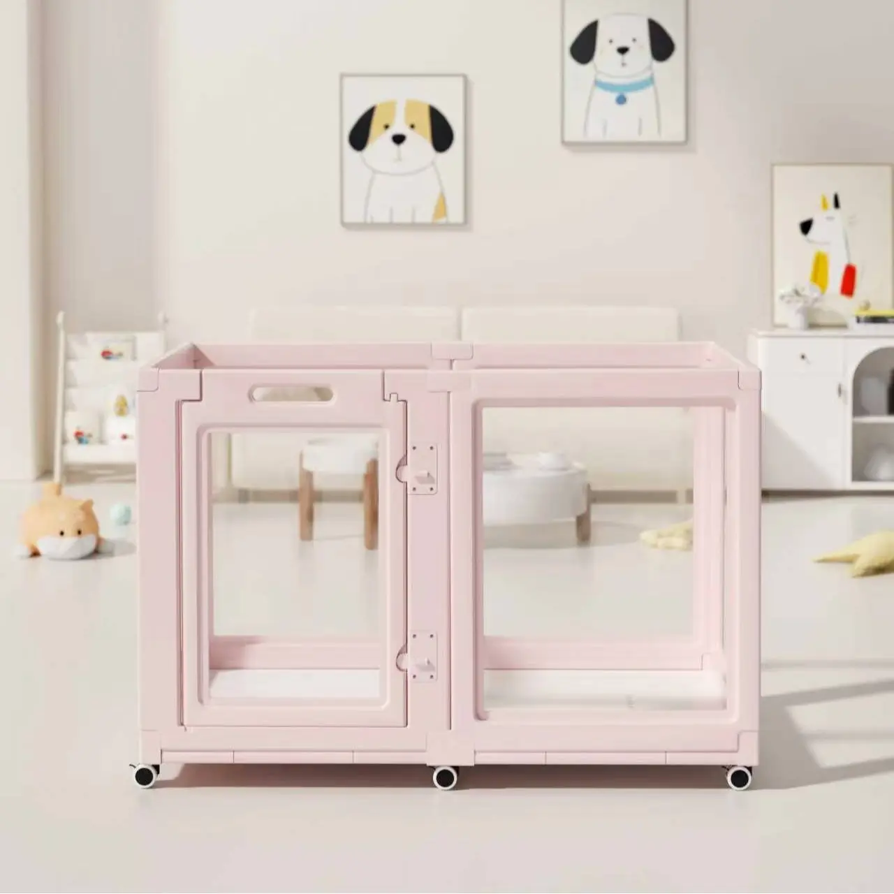 Modern Acrylic Puppy Playpen on Wheels: Clear Indoor Dog Crate for Small Dogs